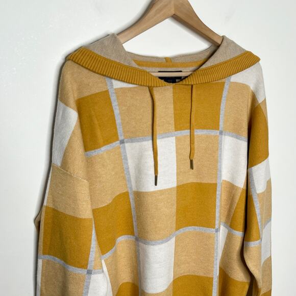 Rachel Rachel Roy Womens Hooded Pullover Sweater 1X Mustard Yellow Plaid Cozy - Picture 3 of 9